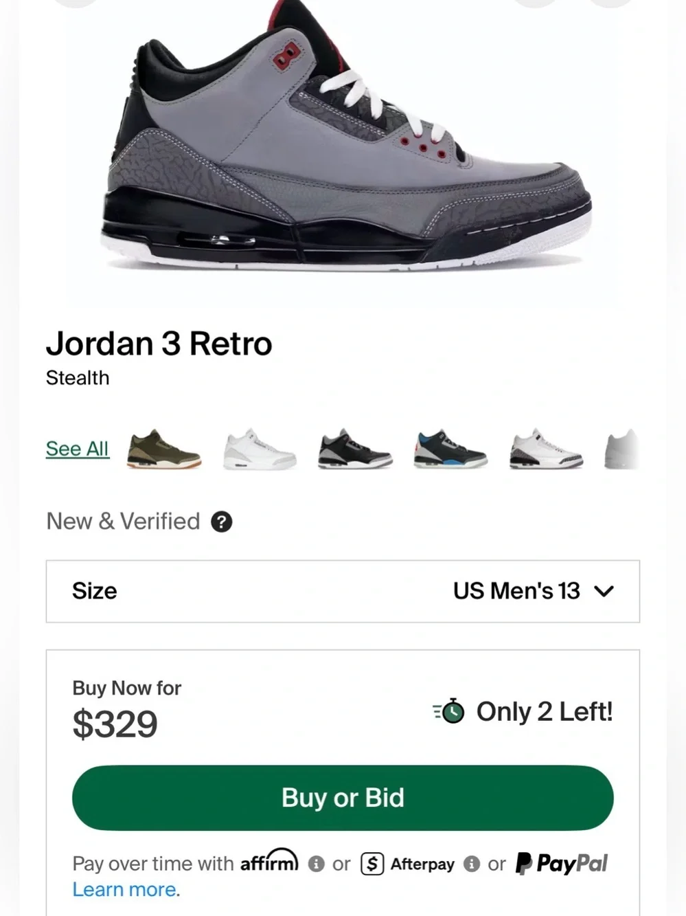 Air Jordan 3 Retro “Stealth” 13M